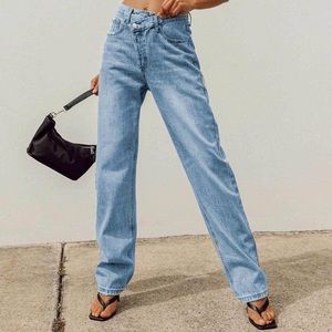 Holly Asymmetric Straight Leg Jean Light Wash Denim